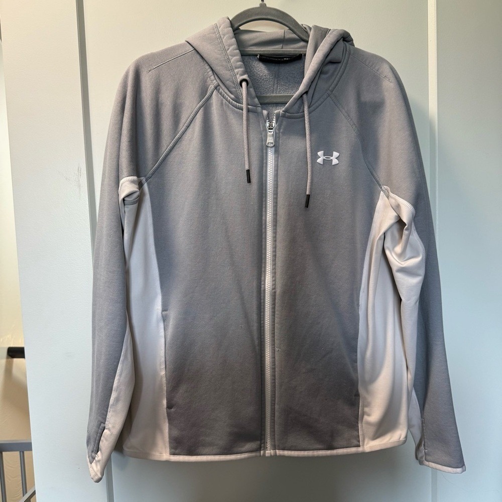 Under Armour Loose Fit‎ ColdGear Grey White Full Zip Sweatshirt Neutral Athletic